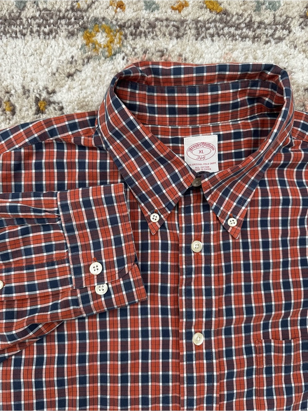 Brooks Brothers Shirt Mens XL Blue Orange Button Down Original Polo Plaid